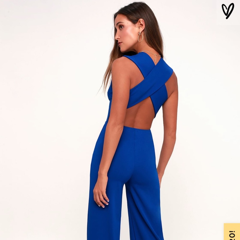New Lulu’s Thinking Out Loud Blue BacklessJumpsuit